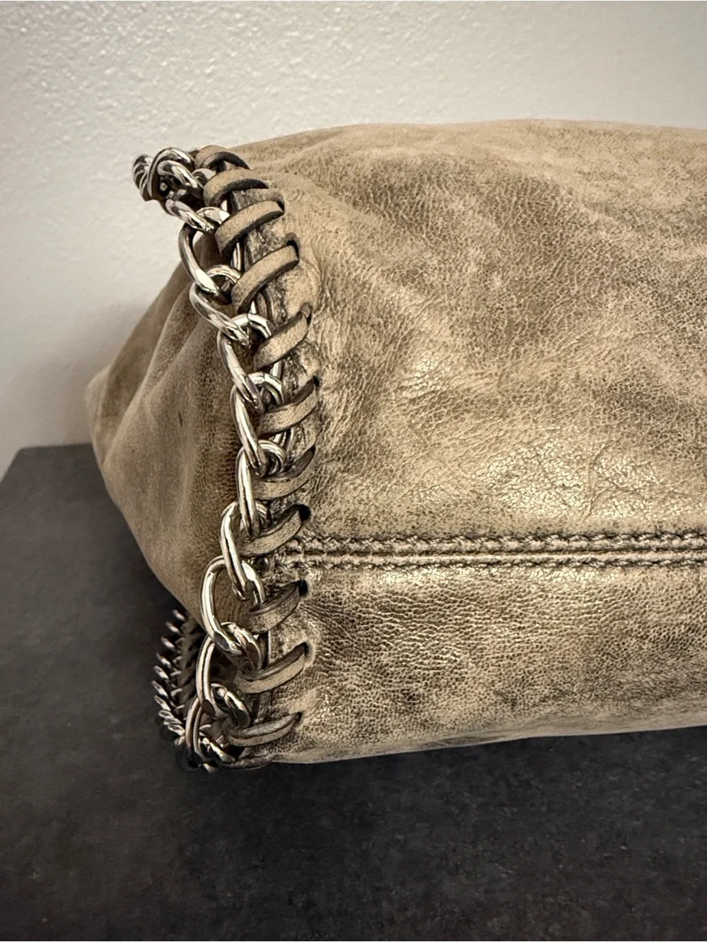 Michael Kors Chelsea Metallic gold tan Chain-Trim Tote hobo
